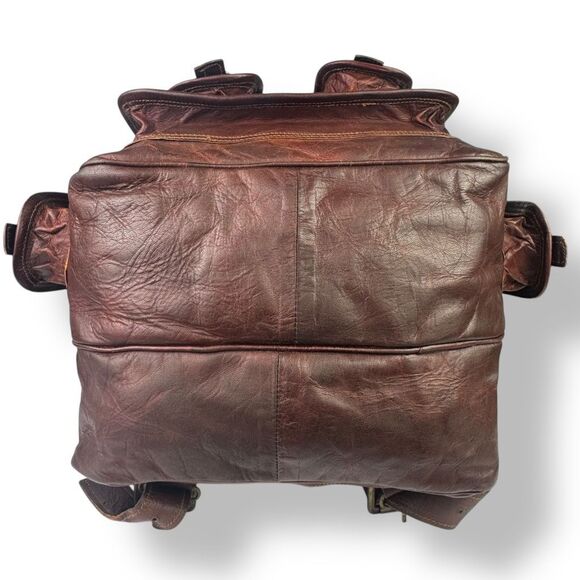 Vintage Distressed Handmade Rugged Rustic Brown Buffalo Leather Backpack Bag - Picture 9 of 11